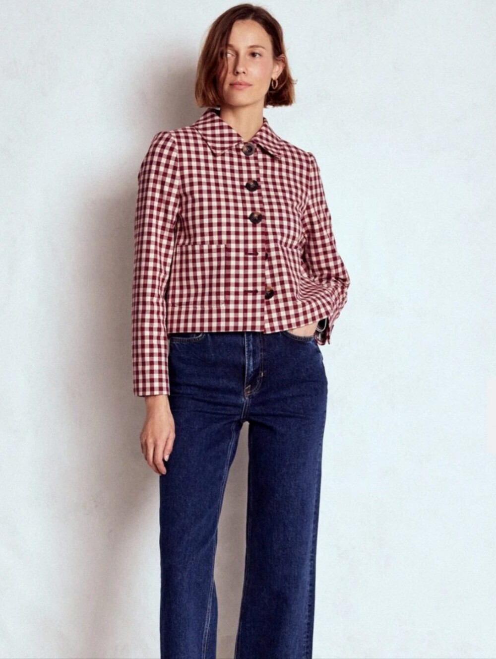 NWT Boden Knightsbridge Cotton Blend Gingham Jacket Size 4